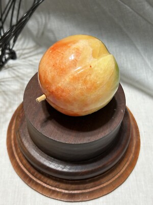 Vintage Alabaster Hand Carved Stone Fruit Ripe Colorful Plum MCM