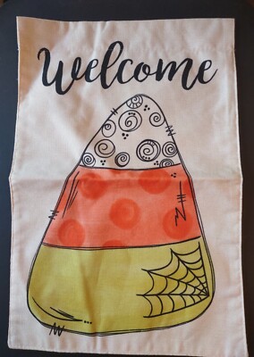 Halloween Candy Corn Welcome Flag New 12x18in Home Decor Seasonal Holiday