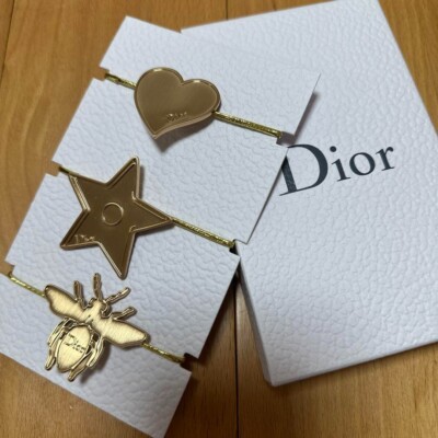 Christian Dior Hair Elastic Accessories 3 Set Gold Heart Star Bee