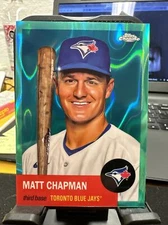 2022 Topps Chrome Platinum Anniversary MATT CHAPMAN AQUA LAVA REFRACTOR 114/299
