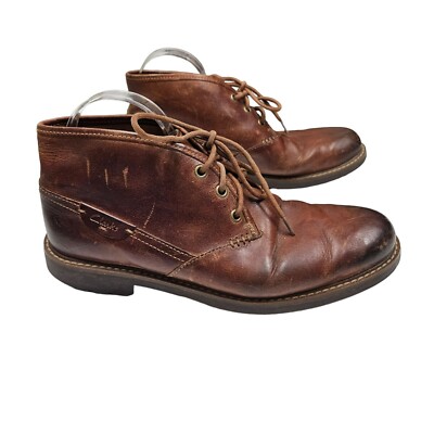 Clarks Mens Brown Leather Lace-Up Chukka Boots Size 9 M | eBay