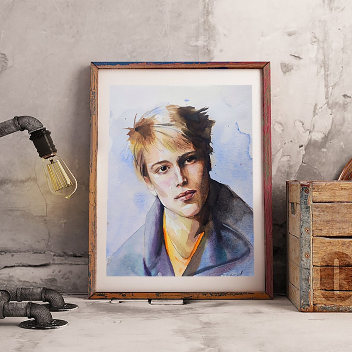 Original Watercolor Painting Man Portrait Painting Blonde
