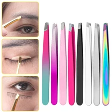 Clip Slanted Flat Tip Stainless Steel Facial Hair Remove Eyebrow Tweezer