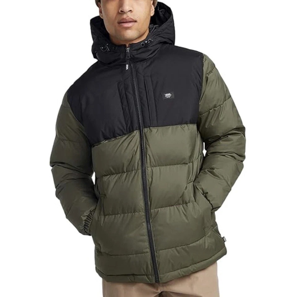 Jaqueta Vans Bluejay MTE 1 casaco acolchoado com capuz zíper completo masculina verde média preta - Imagem 2 de 4