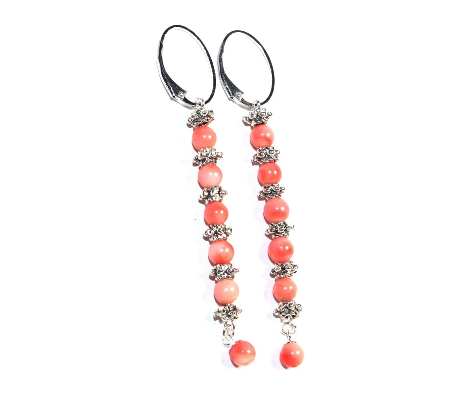 Pendientes de aro alargados de plata de ley de coral con piel de ángel Foto 2 de 4