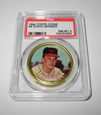 1964 Topps Baseball Coin Pin #8 Steve Barber Baltimore Orioles PSA 8 NM-MT