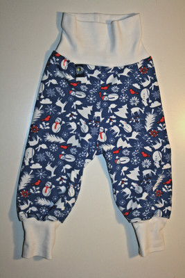 Pumphose blaugrundig Wintermotive, weisse Bündchen, Gr.68, Handmade