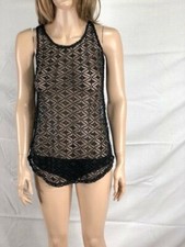 Junior's NWT Miken Swim Crochet Racerback Swimsuit Cover-Up Black
