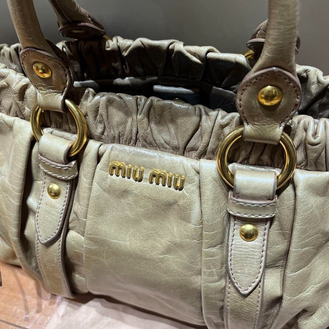 MiuMiu 2Way Shoulder Bag Handbag Vitello Lux Beige x Gold MiuMiu 2Way Shoulder Bag Handbag Vitello Lux Beige x Gold