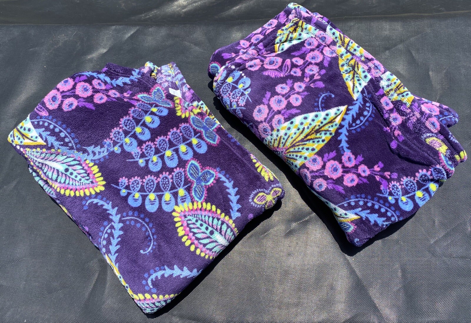 2pc Set Vera Bradley Batik Leaves Purple Paisley Polar Fleece Throw
