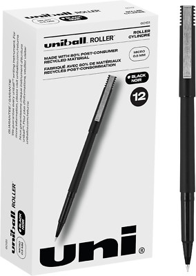 Uni-Ball Roller Rollerball Pens Fine Point Micro Tip, 0.5Mm, Black, 12 Pack