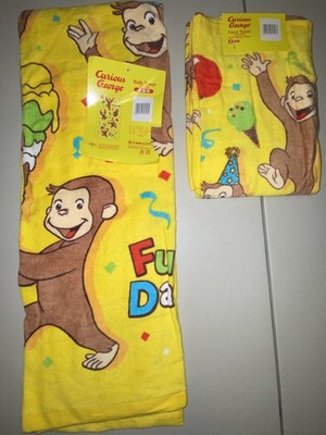 Curious George bath Beach Face Hand towels Set fun day ice cream