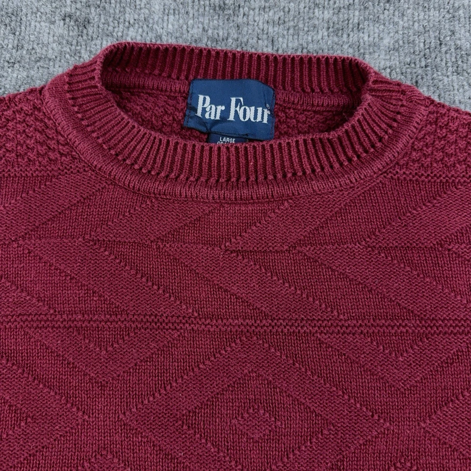 Suéter De Colección Par Cuatro Tejido Para Hombres L Rojo Abuelo Texturizado Grueso Hecho en EE. UU. Foto 2 de 4