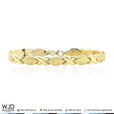 14K Yellow Gold 7mm Diamond-Cut Hugs  Kisses Love XO Bracelet Hollow 7", 8"