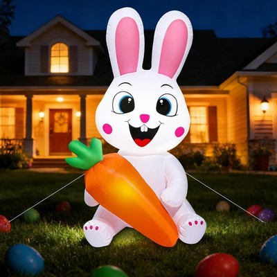 5 Ft Easter Inflatables Decorations, Blow up Bunny with white 