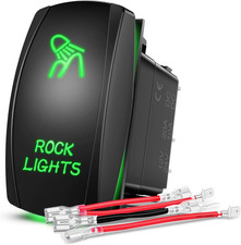 12V Rock Lights Rocker Switch Green LED 5 Pin SPST On/Off Toggle w/ Jumper Wires
