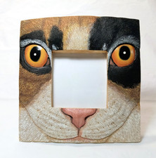Calico Kitty Cat Face Stand-up Resin Photo Frame Fits 3-3/8" x 3-3/8" Photo VTG