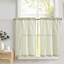 Kitchen Linen Striped Curtains Green Tier Curatins Cafe Curtains Bathroom