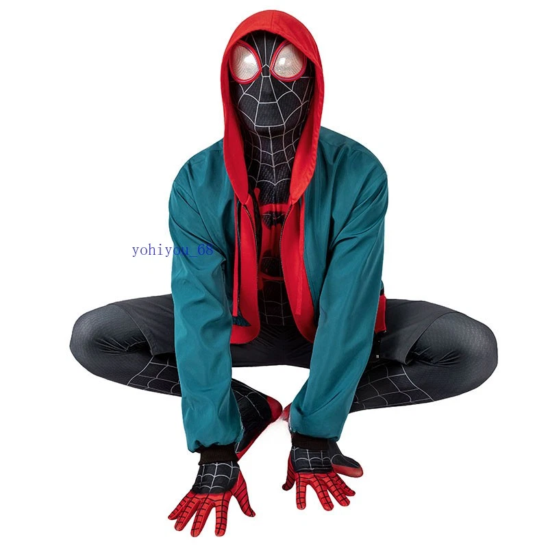 Паук - человек миль Моралес косплей костюм полный комплект колготки толстовка с капюшоном Хэллоуин подарок - Изображение 3 из 4