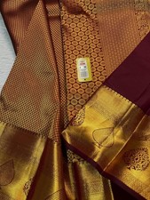 Royal Maroon Silk Saree Traditional Antique Gold Zari Floral Temple Border