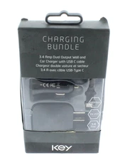 Key Charging Bundle 3.4 Amp dual Output Wall and Car Charger with USB-C Cable