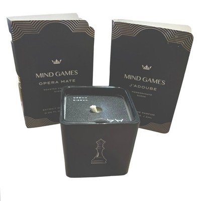 Mind Games Candle 2oz + Opera Mate & J adoube Extrait Samples (New)