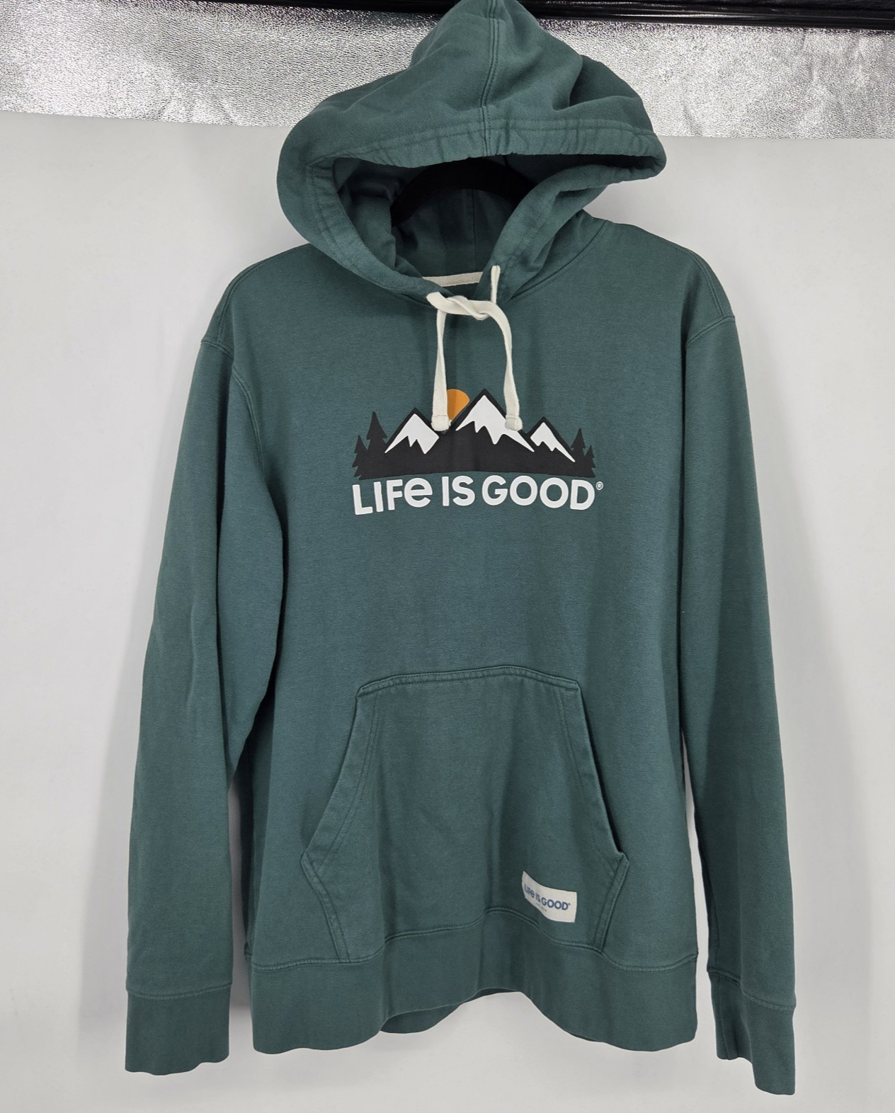 Life Is Good Mountain Hoodie Mens Medium Green Sweatshirt Outdoor Hiking Walking image 2