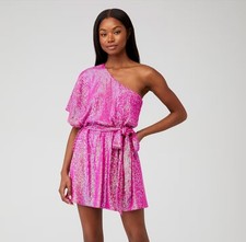 Show Me Your Mumu Trish Mini Dress Pink Disco Sequins Size Small One Shoulder
