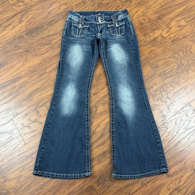 Angels Jeans Womens 11 Boot Cut Low Rise Dark Wash Stretch Denim Flap 29x31