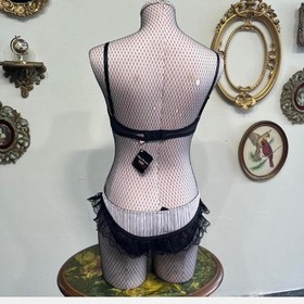 Agent Provocateur Fifi Lingerie Set 34C Size 2 Pink Black Sheer Lace NWT