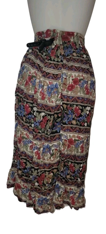 复古 90 年代 Y2k 女式棕色花卉拼布 Gauzy Boho Festival 长裙 M 码 — 第 2/4 张图片