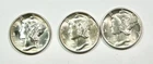 Three New Silver Mercury Dimes – 1944, (2) 1944-S – Free Shipping
