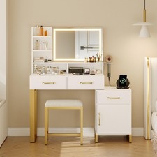Makeup Vanity Desk with Mirror and Lights Vanity Table and Stool Set