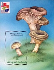 P) 2001 ANTIGUA AND BARBUDA, MUSHROOM LACTARIUS, EXHIBITION HONG KONG, SOUVENIR
