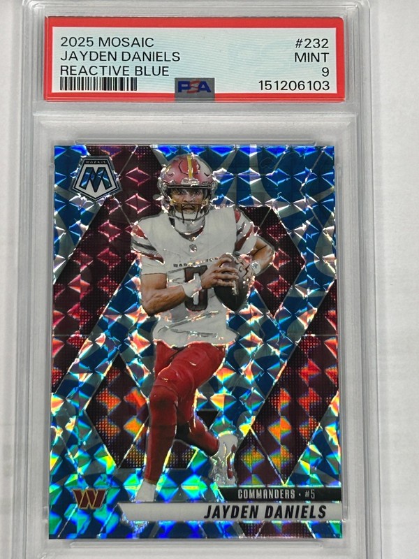 Panini 2024 Mosaic Rookies Jayden Daniels #302 Reactive Blue Prizm PSA 9