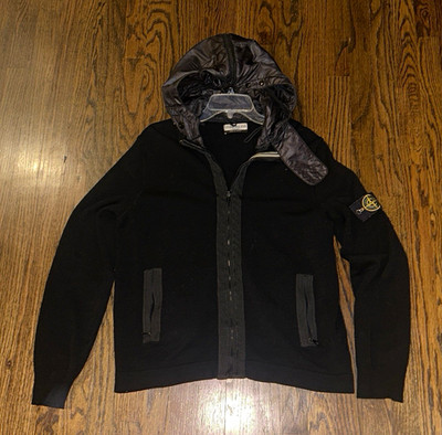 Stone Island Wool Black Hoodie Full Zip Jacket Men's Size L   ART.47155DA4/189