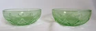 HAZEL ATLAS DEPRESSION GREEN URANIUM GLASS DIAMOND ARCHES 4" BERRY BOWLS 2PCS