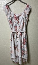 No Boundaries Babydoll Dress 11/13 Floral High Low Button Front Waist Tie
