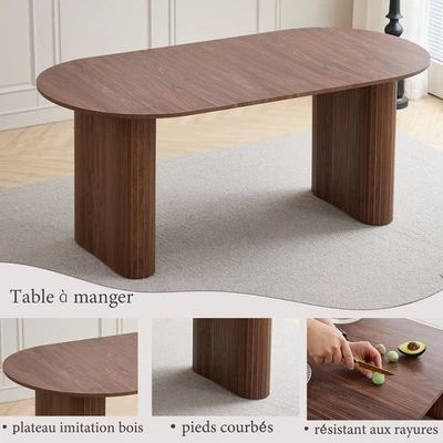 EGOONM Table à manger ovale, table de conférence, imitation bois, marron, 180*90cm