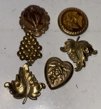 Lot Of 5 Vintage Brass Button Covers