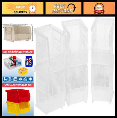 Stackable Plastic Storage Bins - Clear Space-Saving Organizers for Garage, Pantr