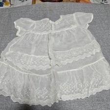 Vintage Baby Baptism Christening Gown Dress Sheer White Embroidery Pink Slip