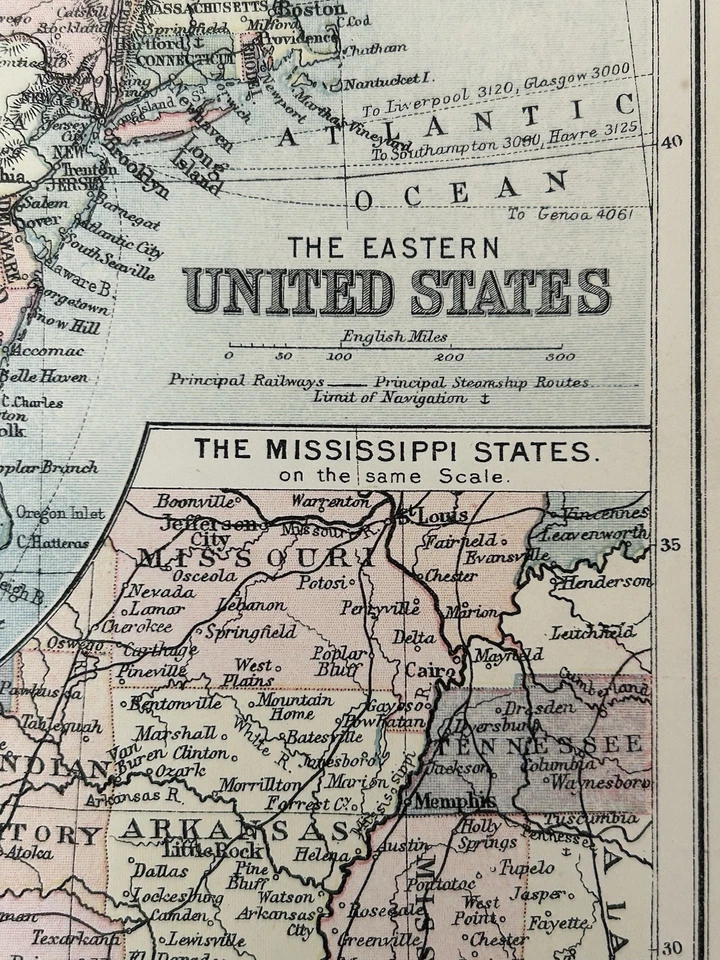 Antique Print c1901 Map Eastern USA & Mississippi – Vintage Atlas American State - Image 3 of 4