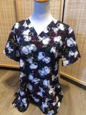 Peanuts Snoopy Cartoon Dog Vet Scrubs Scrub Top Medium M Black Polyester H393