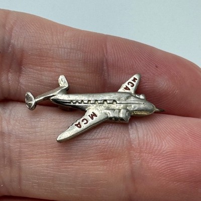 Vintage MCA Mid Continent Airlines Airplane Logo Silver Tone Travel Lapel Pin