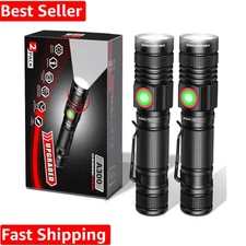 Compact Water-Resistant LED Flashlights - 2000 Lumens, USB Rechargeable, 2 Count