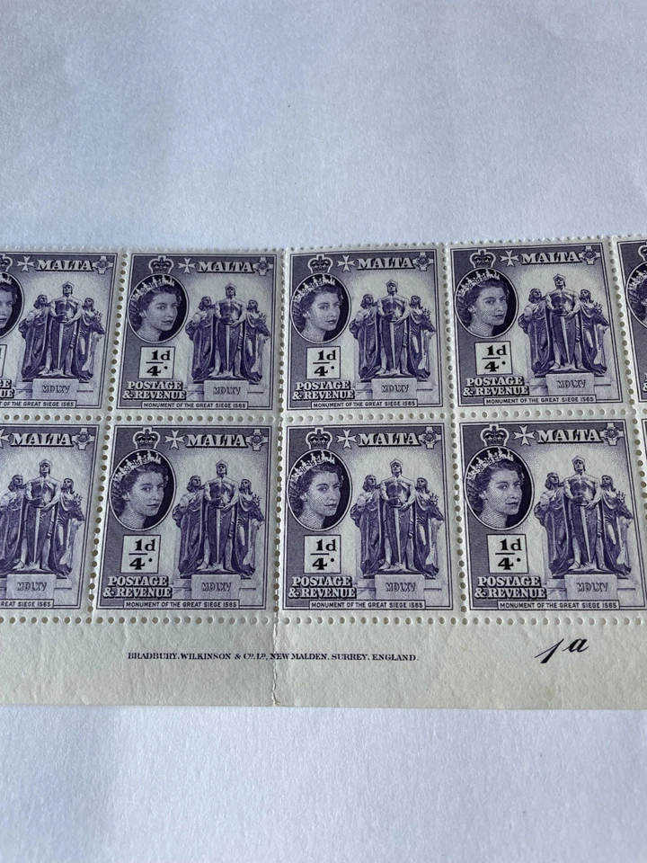 1956 Malta QEII Stamp Block of 12 MNH. Purple 1/4d Monument of Siege  - Image 3 of 4