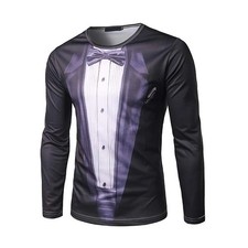 Mens Funny Fake Suit Tuxedo 3D Printed Long Sleeve Shirt Cosplay Costume party