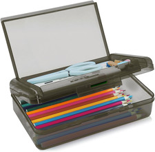 Double Layer Plastic Clear Hard Colored Pencil Box Case Pen Crayon Box