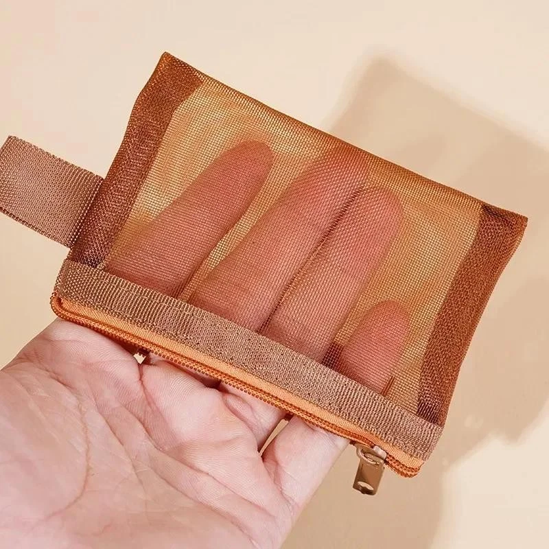 Bolsa organizadora de auriculares pequeña cuadrada de color liso de malla de nailon lápiz labial llave Foto 4 de 4